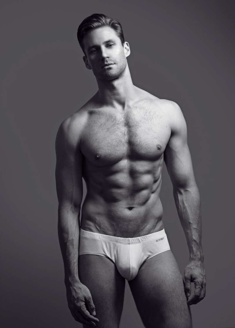 male model Nicholas Cunningham showing his cock bulge